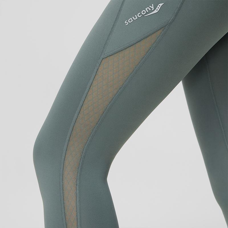 Saucony Logo Letter Splicing Mesh Design High Waist Fitness Sports Long Pants Women bottoms Grass-Green SC1249130B-GE25