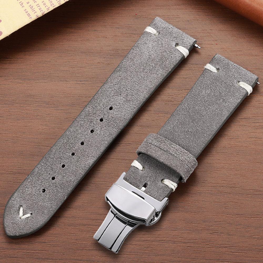 Quick Release Soft Suede Watch Strap Butterfly Clasp Calfskin Wristband for Seiko 18/20/22mm for Huawei Watch Gt3/Gt4 Bracelets