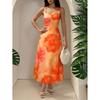 European Summer New Sleeveless Waist A-shaped Floral Holiday Style Casual Long Dress