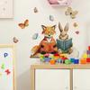 Cartoon Rabbit and Fox Reading Books and Fluttering Butterflies Home Background Wall Decoration Stickers