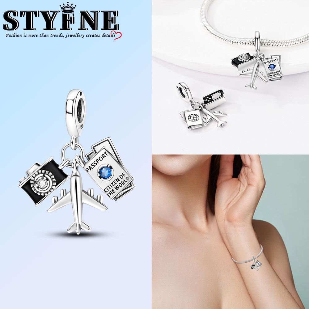 Anniversary Luggage Airplane Passport Three-Piece Set Copper Charms Fit Original Bracelet Jewelry Making For Women Gift