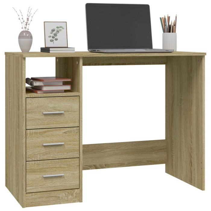 VidaXL Bureau avec tiroirs Chêne sonoma 102x50x76 cm Bois d'ingénierie 823035