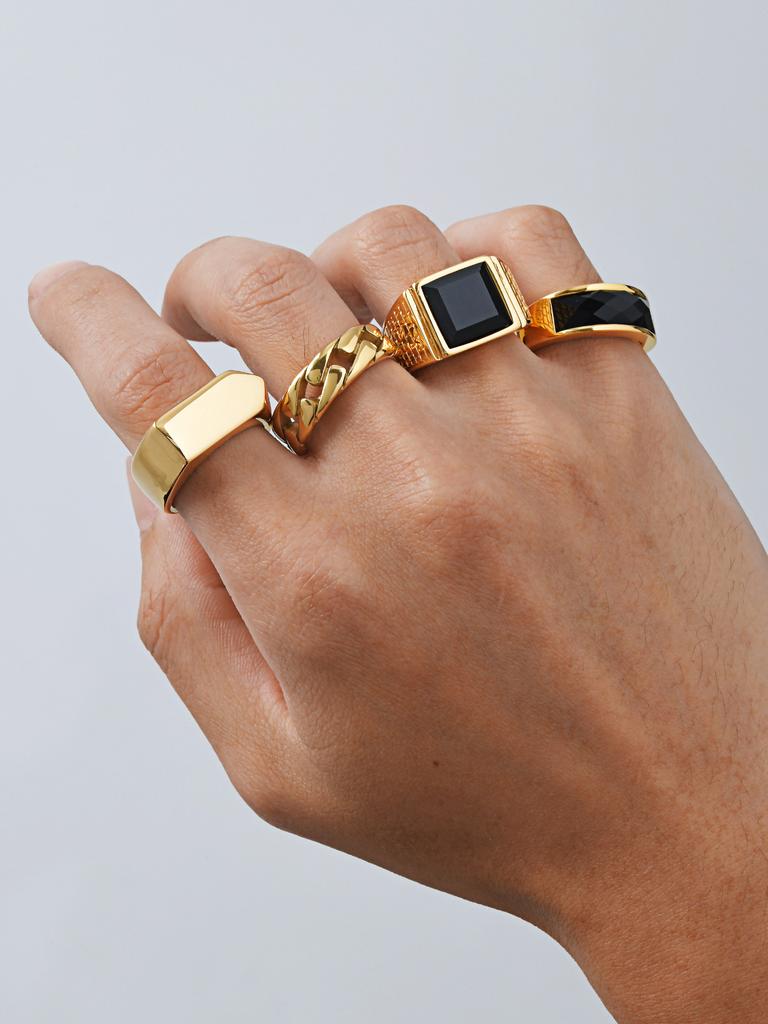 Vintage Punk Edelstahl Siegelringe für Männer, Geometrische Naturstein Chunky Ringe, Mode Retro Finger Schmuck Größe 7-13
