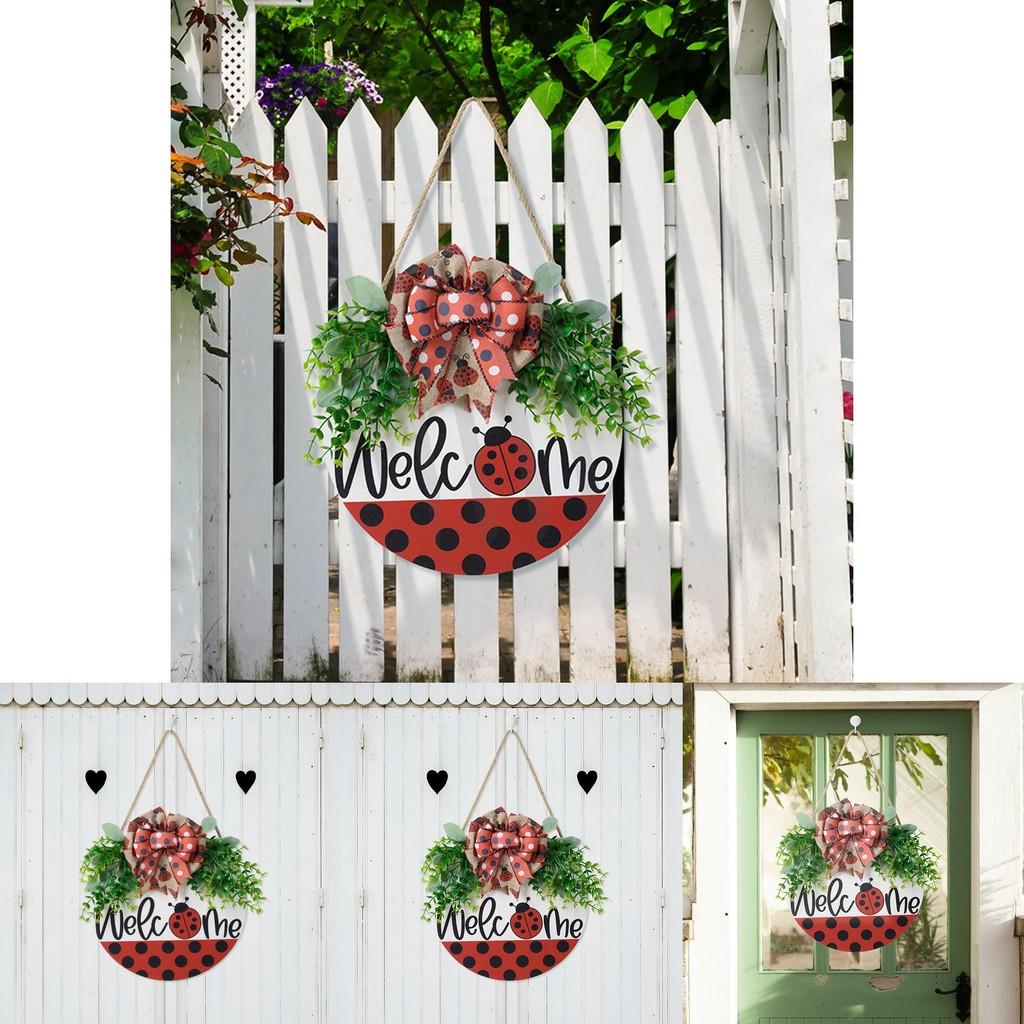 Adorable Welcome Spring Summer Ladybug Door Hanger Charming Red And Black Decor