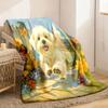 Shih Tzu Print Plush Blanket Soft Warm and Colorful with Playful Dog & Garden Scene Perfect for Napping Travel and Office Decor Id