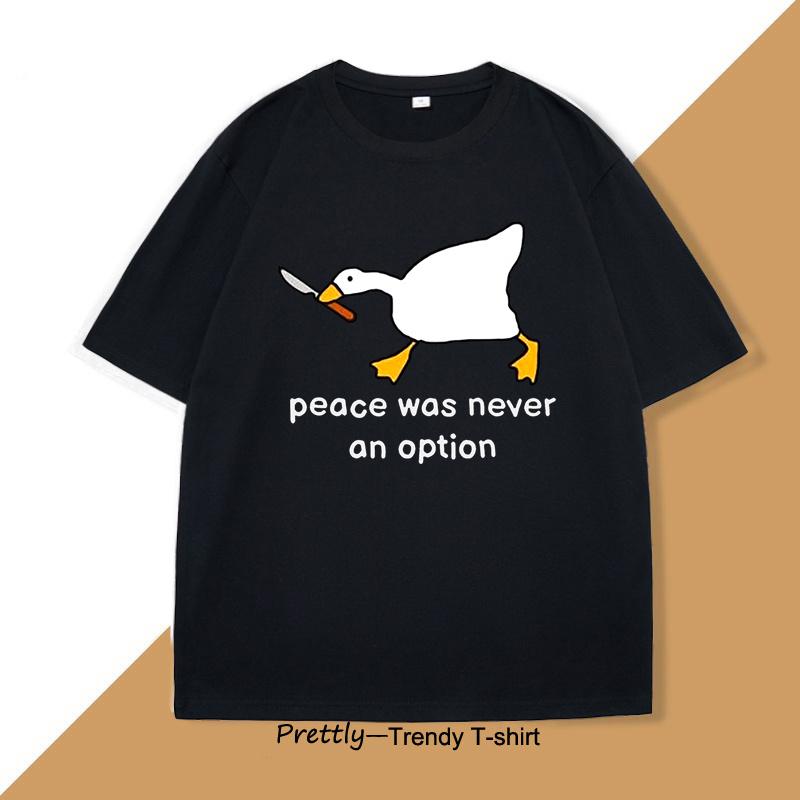 Peace Was Never An Option T Shirt Men Murder Duck TShirt Funny Duck Goose Graphic T Shirts Casual Cotton Short Sleeve Tees