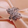 Huitan Fashion Fresh Style Leaves Finger Ring for Women Silver Plated Crystal Cubic Zirconia Ring Wedding Ceremony Party Jewelry