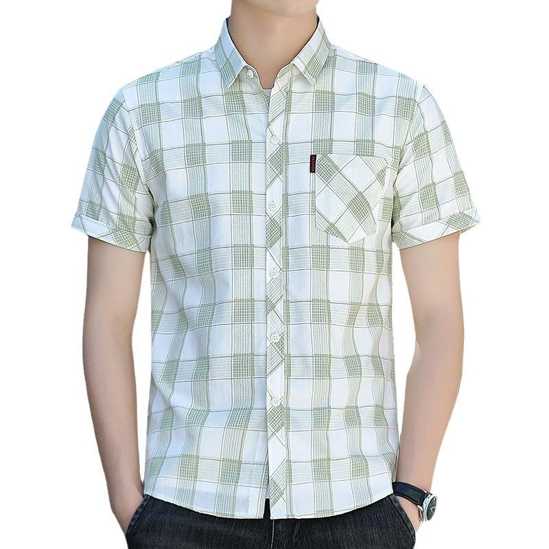 Letní nová košile s krátkým rukávem pánská s kapsami trendová nežehlivá ležérní košile pánská kostkovaná palcová košile tide