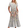 Short Sleeve Boho Dress For Women Casual Loose Fit Summer Sundress Floral Print Dress With Pockets