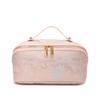 Large Capacity Embroidered Cosmetic Bag 24x12x17cm Portable Travel Toiletry Organizer Pink Elegant Makeup Case