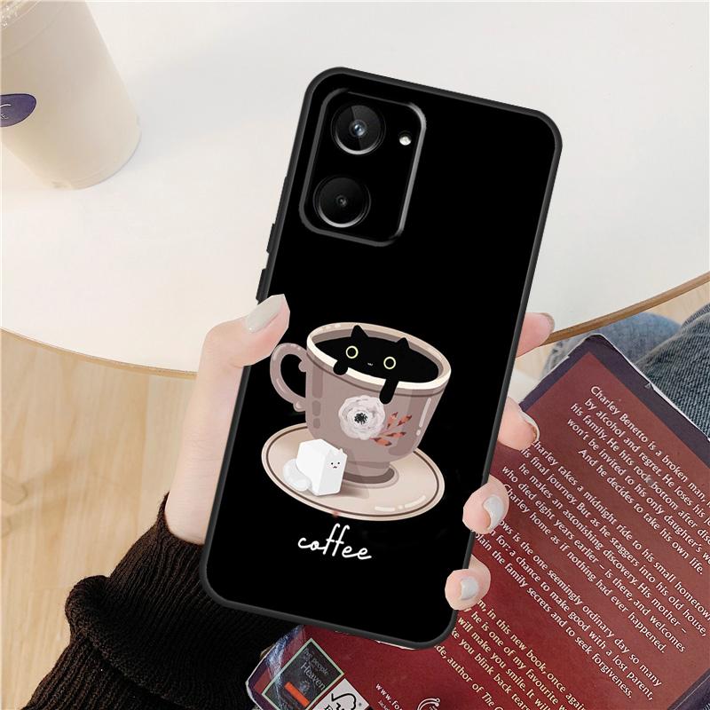 Cute Animal Cat Coffee Case For Realme 14 12 10 11 13 Pro Plus GT 6 6T 5 GT7 Pro C61 C55 C51 C21Y C25S C67 C75 C53