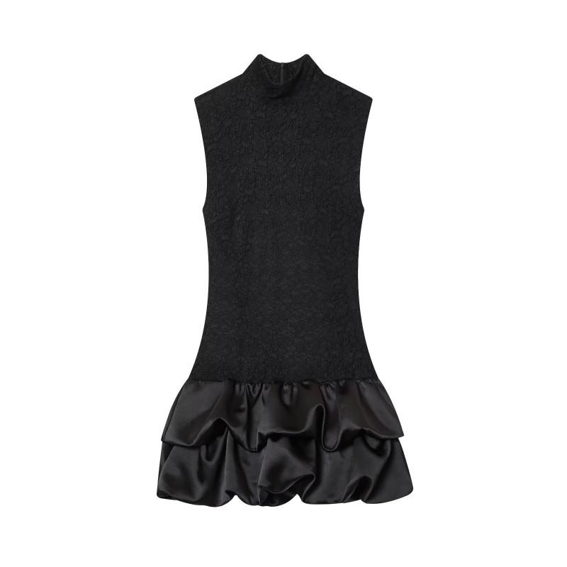 Womens Fashion Spliced Lace Flared Mini Dress Street Style Slim Fit Party Wear