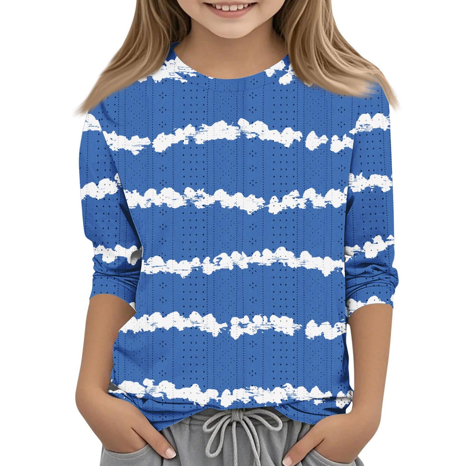 

Топы с принтом для девочек 5-16 лет с круглым вырезом и рукавами 3/4 Футболки Модные топы Наряды Футболки 130