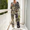Women's Casual Hooded Pajama Set with V-Neck, Long Sleeves, Loose Fit, Print and Pockets for and Sleep