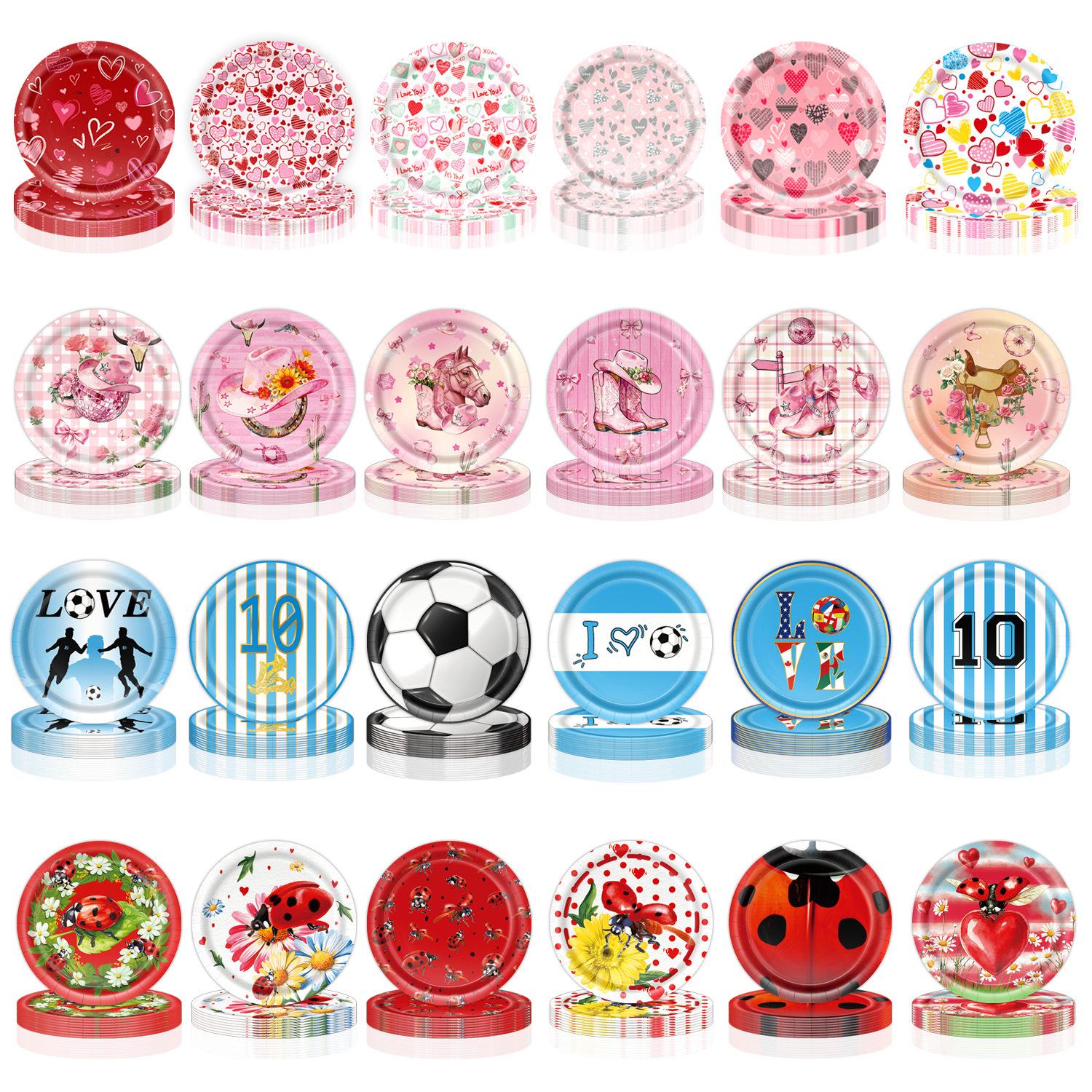 Popular Valentine'S Day Themed Tableware World Cup Party Supplies Denim Paper Plate Ladybug Birthday Ornaments cm