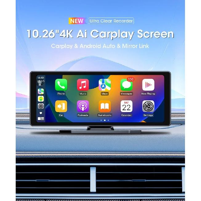 10.26" 4K Carplay Car Smart Screen multimedia Video player Wireless Carplay Android Auto Car Radio Monitors for Apple Android