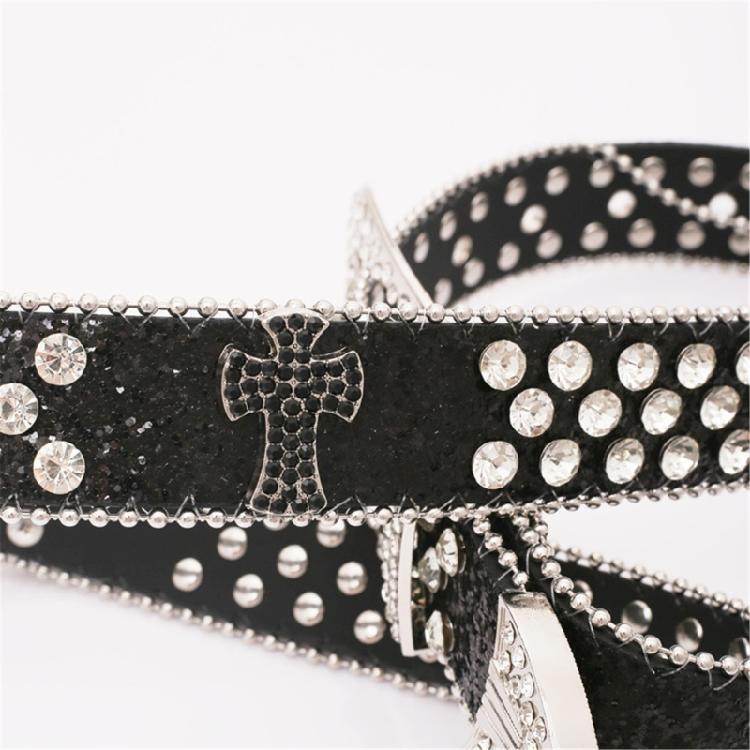 Sequins Waist Belt with Diamond Pin Buckle Adult Personality PU Waist Belts for Adult Costume Pants Adjustable Length