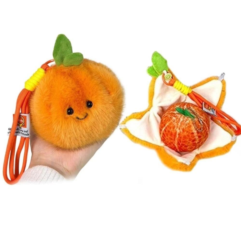 Furry Texture Fruit Plush Toy Peelable Design Stuffed Fruit Doll Cartoon Toy Doll  Backpack Decor Orange