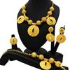 Gold Color Necklace Earring Wrist Chain and Rings Set For Bridal And Party Nigerian Weddings and Engagement Parties