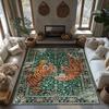 Green Tiger Pattern Bohemian Rug, Orange Animal Print Non-Slip Carpet, Jungle Theme Living Room Mat for Nature Decor