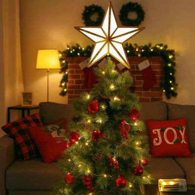 Weihnachtsbaumspitze aus Kunststoff Leuchtender Leichter Sternförmiger Stern Licht Schönes Weihnachtsdekoratives Sternenlicht Neujahr
