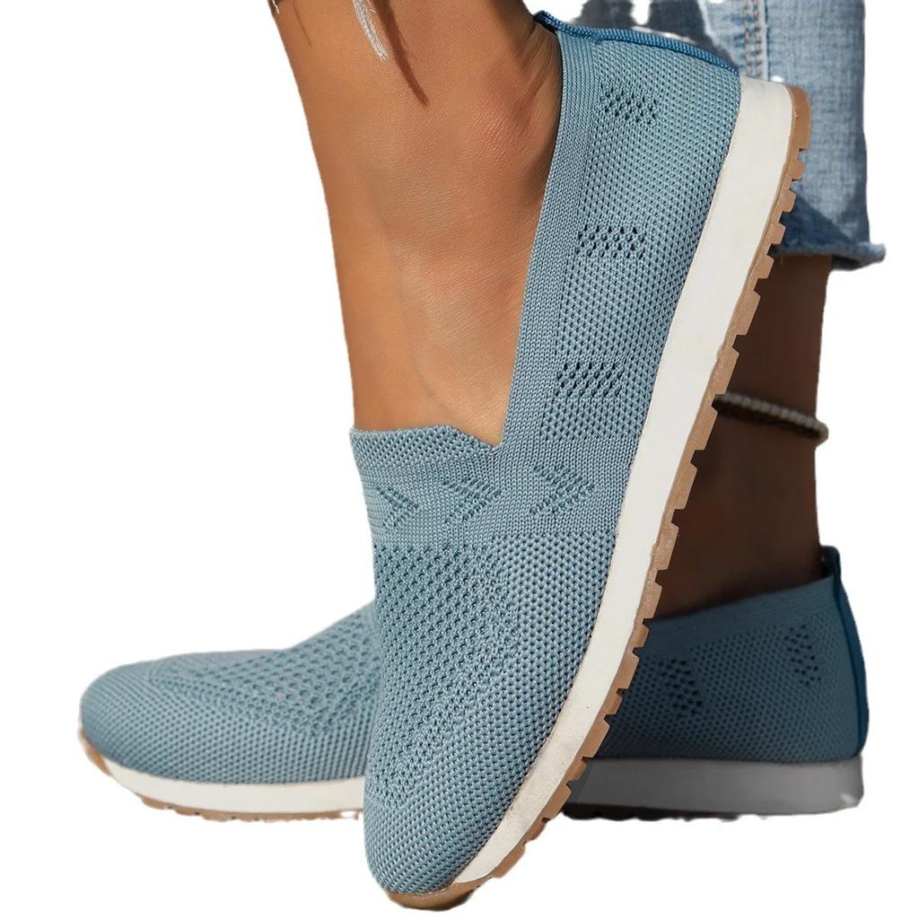 Fashion Women's Casual Sneakers Mesh Breathable Knitted Slip on Walking Shoes for Women Lightweight Female Single Shoes Plus Size 43