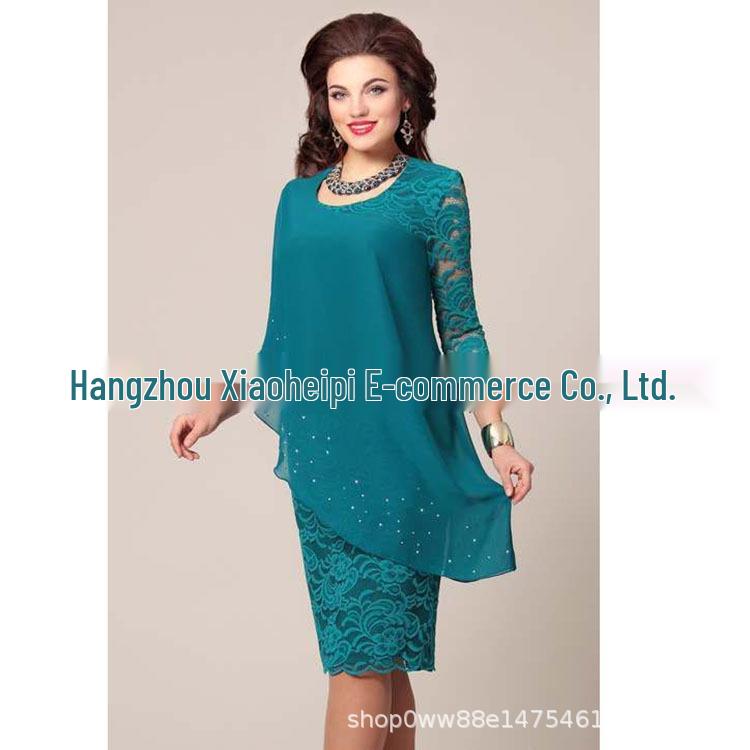 

Элегантное вечернее платье большого размера с кружевной отделкой и рукавами семь восьмых - Женская мода 4XL зелёный