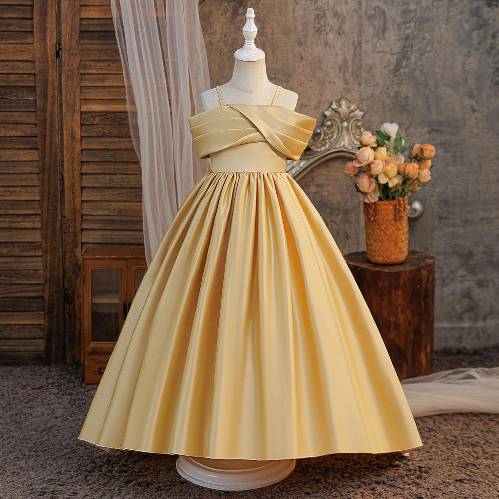 Children's Elegant One-Shoulder Long Evening Dress for Formal Parties