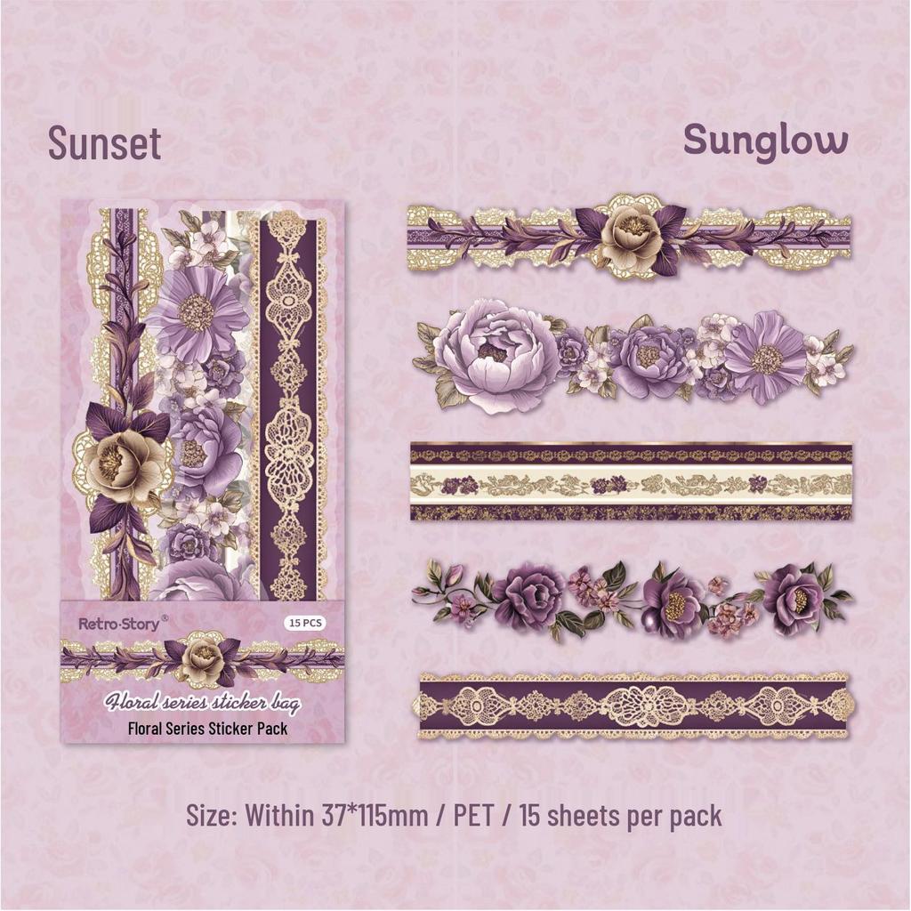 RetroStory Floral Lace Trim PET Stickers for Scrapbooking and Journaling