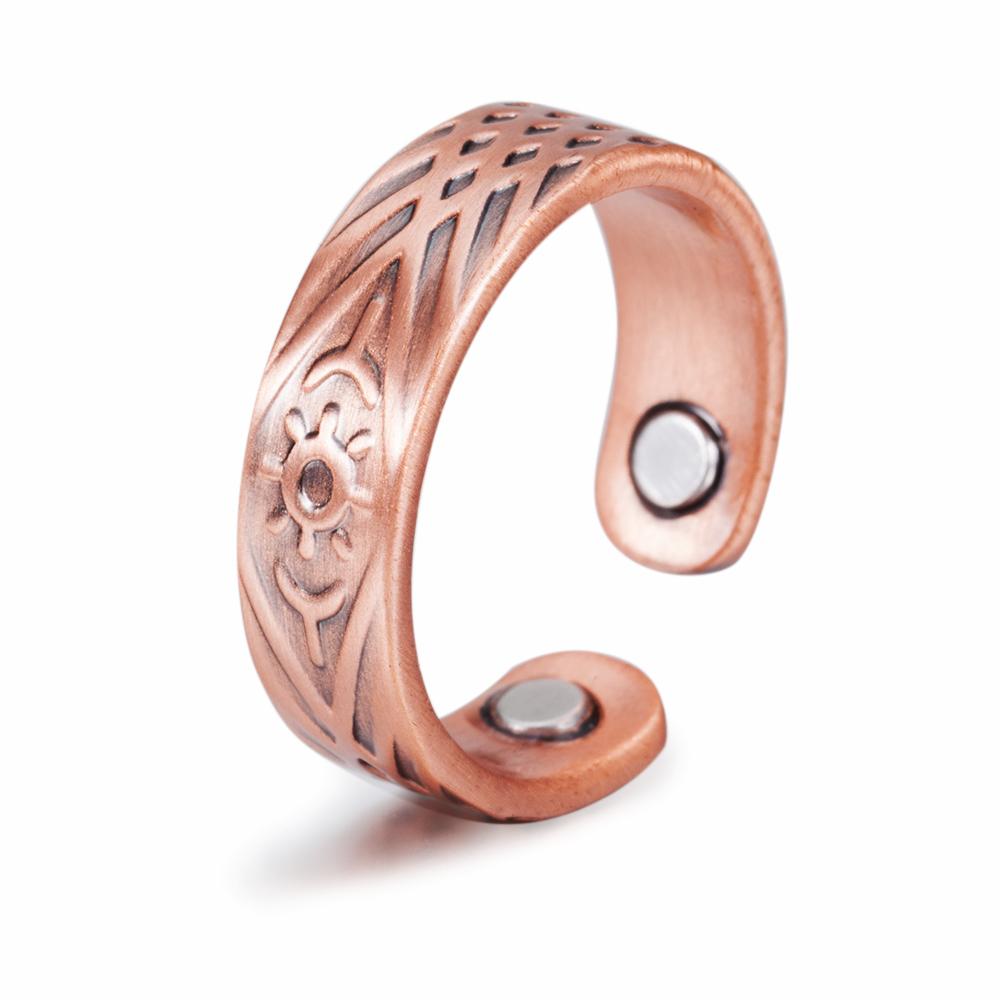 

Vinterly Pure Copper Magnetic Rings Men 6mm Sun Pattern Health Energy Finger Open Cuff Adjustable Jewelry High Magnet Resizable resizable