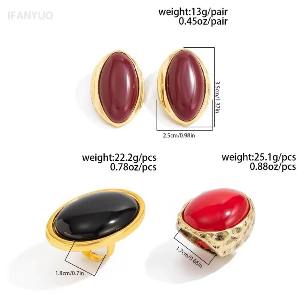 Fashion Geometric Resin Dangle Earrings Vintage Trend Vintage Red Stud Earrings Sweet Elegant Oval Earrings for New Year Party
