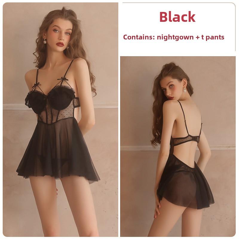 Sexy Underwear Sexy Chest Pad Mesh Perspective Steel Ring Suspender Skirt Loungewear Set