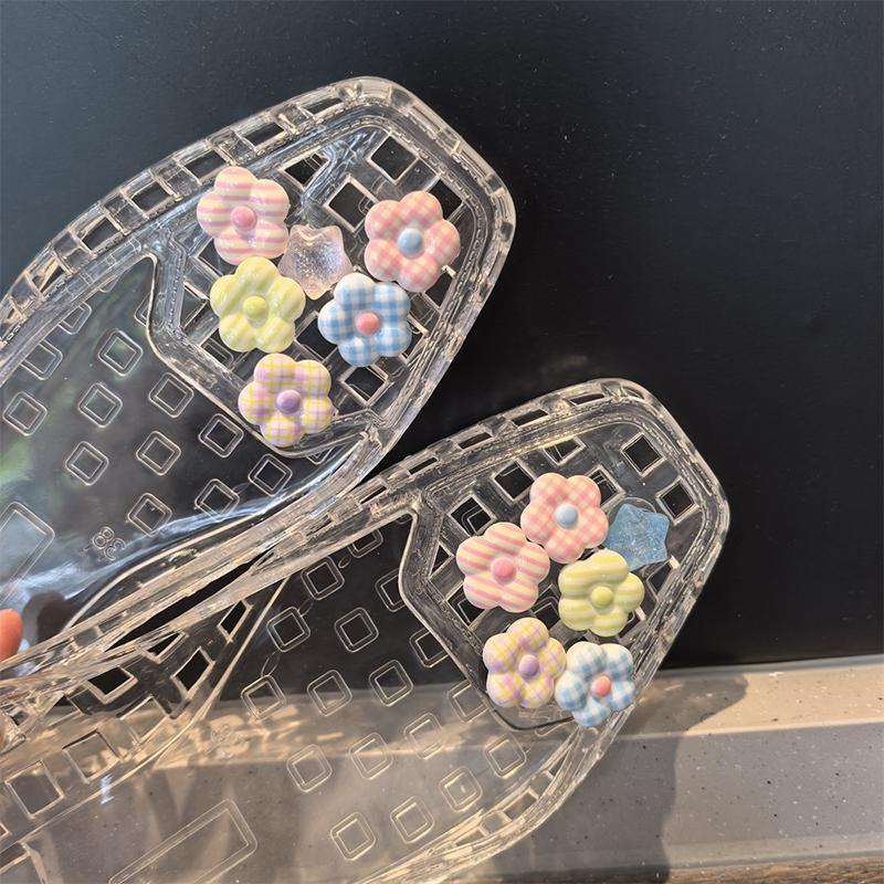 Dopamine Plaid Flowers Jelly Shoes Sandals Accessory Diy Decorative Shoe Flower Slippers Shoe Buckle Accessories