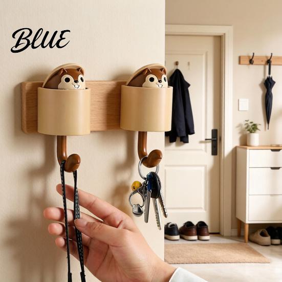 Plastic Wall Storage Key Hanger Adhesive Retractable Hook Hooks Squirrel Cartoon Animal Decompression Decor Decorative No Drilling Hook for