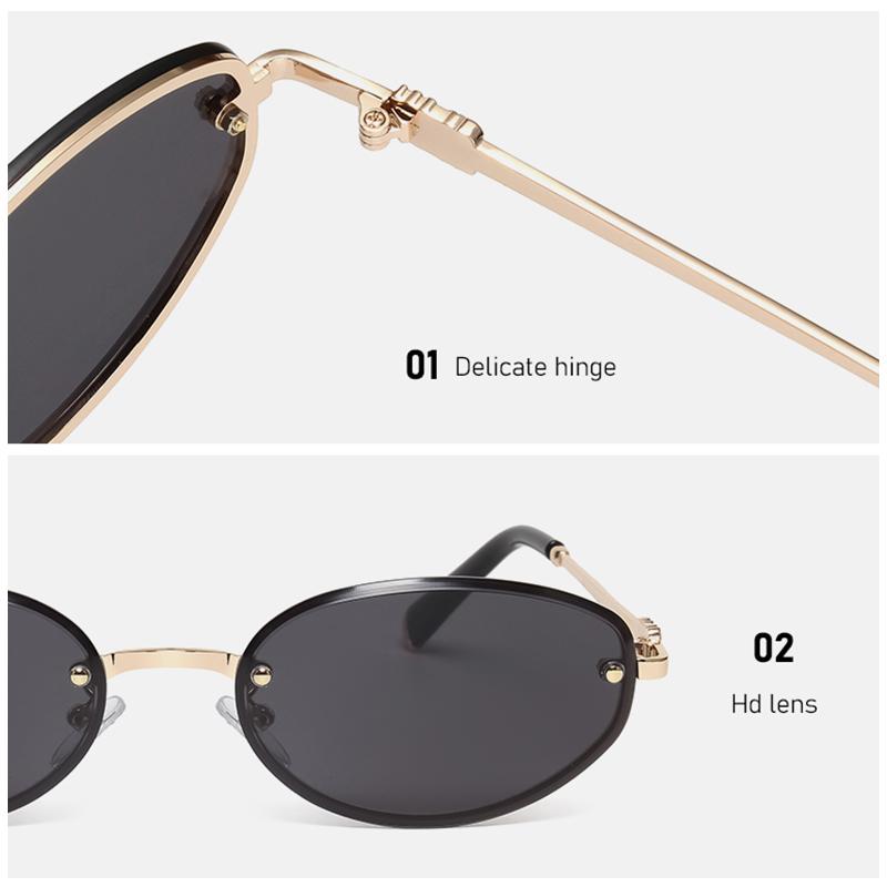 Small Oval Rimless Sunglasses Women Retro Metal Frame Cut Edge Photochromic Eyewear Fashion Trendy Sun Glasses for Street Photo