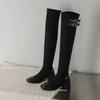 New women's elastic boots women's comfortable sleeve rubber sole middle heel square head suede over knee boots autumn and winter large size boots