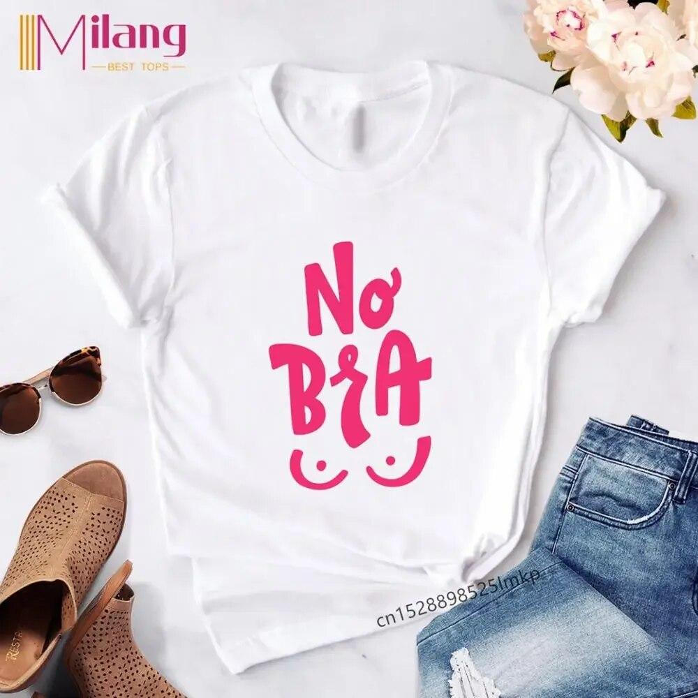 Top donna No Bra No Panties T Shirt Unisex/donna Harajuku T-shirt No Bra Club grafiche magliette Unisex Tshirt Unisex Anni '80 Top