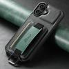 SUTENI H13 For iPhone 16 Case Card Holder Wristband Waxy Texture Leather+TPU+PC Cover