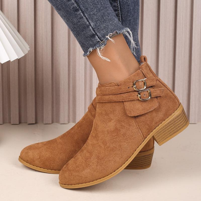 New women's shoes square heel boots fashion belt buckle decorative pointed fashion boots