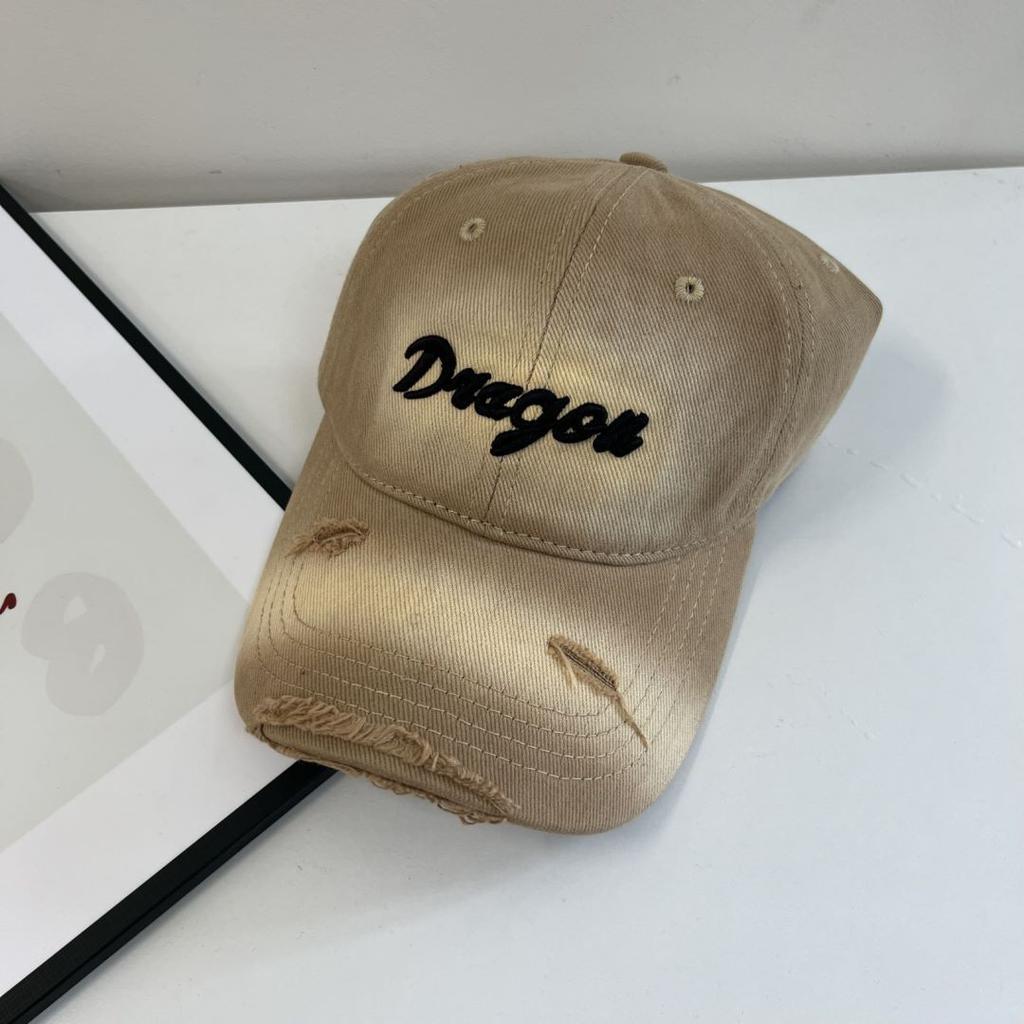 American Retro Baseball Cap Women's Big Head Circumference Old Ripped Baseball Cap Wide Brim Showing Face Small Soft Top Sun Hat Men