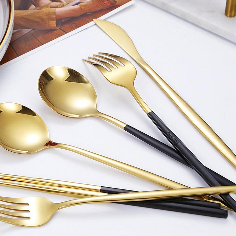 Sada příborů 304 z nerezové oceli 16ks Nádobí Zlaté příbory Kuchyňský nůž Vidlička Lžíce Hůlky Večeře Základní nádobí Kuchyň