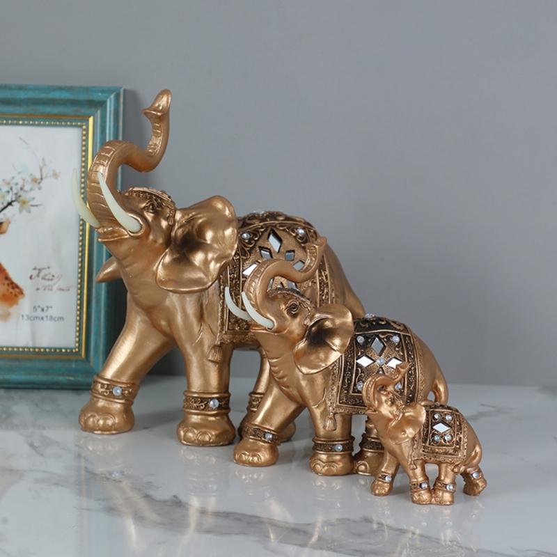 Elegant Elephant Sculpture Feng Shuis Wealth Statue Home Office Car Decoration Resin Artwork Collectible Gift for Friend