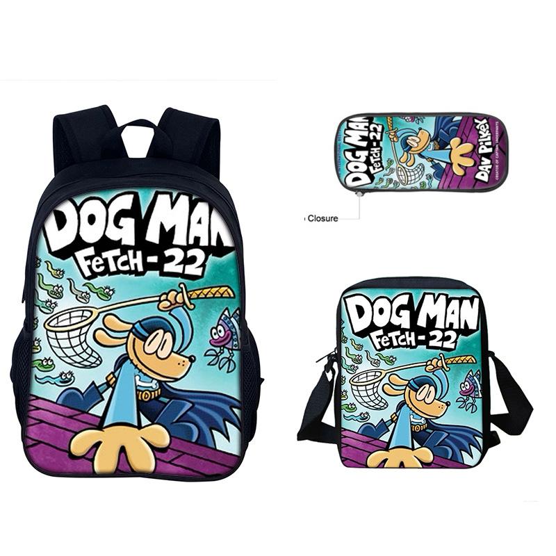 Dog Man 3Pcs Set Boy Funny Cartoon Schoolbag with Shoulder Bag Pencil Case Game Print Backpack Waterproof Children Boolbag