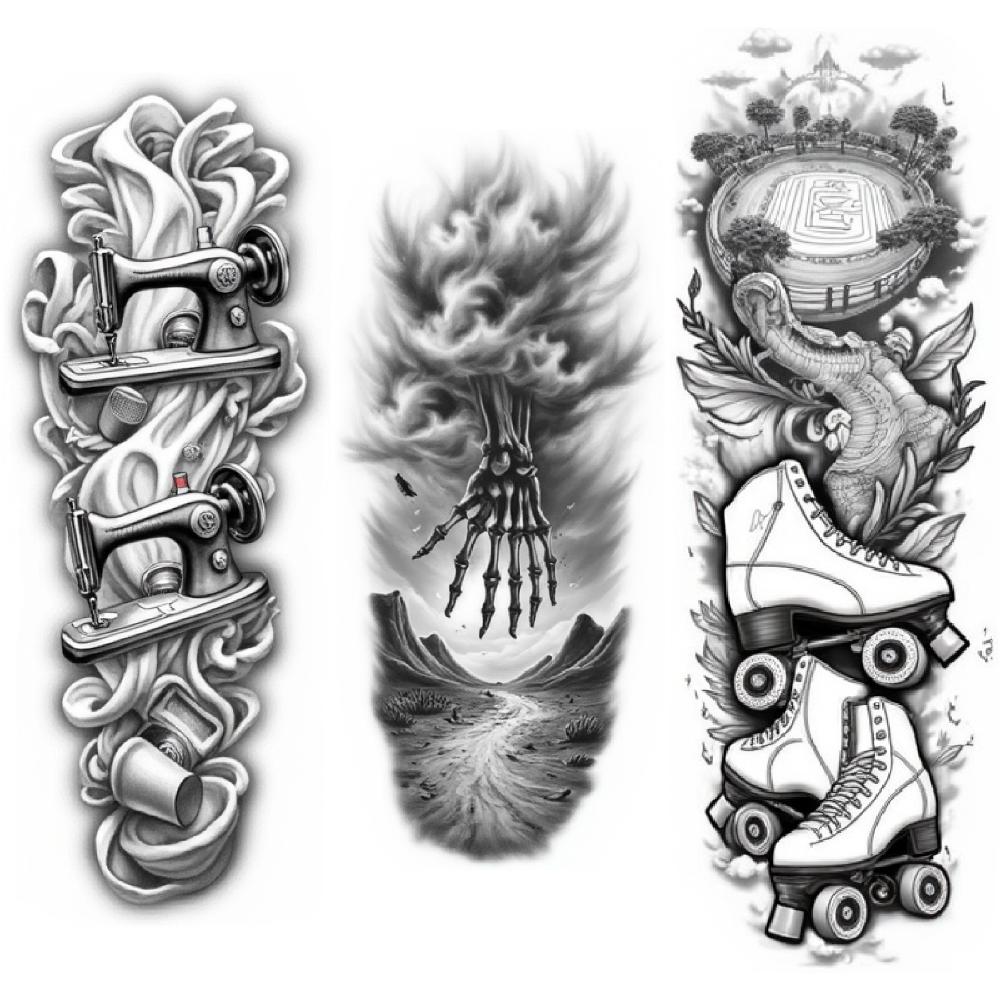 3pcs Temporary Tattoo Realistic Temporary Tattoos Dragon And Skates Skull With Ivy Wizard With Book For Adults Thighs Arms