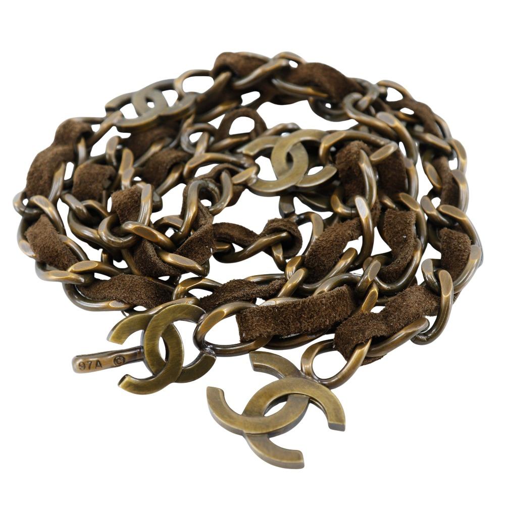 Chanel Chain Belt Belt A07928Y02269 Vintage Processing COCO Mark MARRON Brown Plated Gold/Suede Women Used