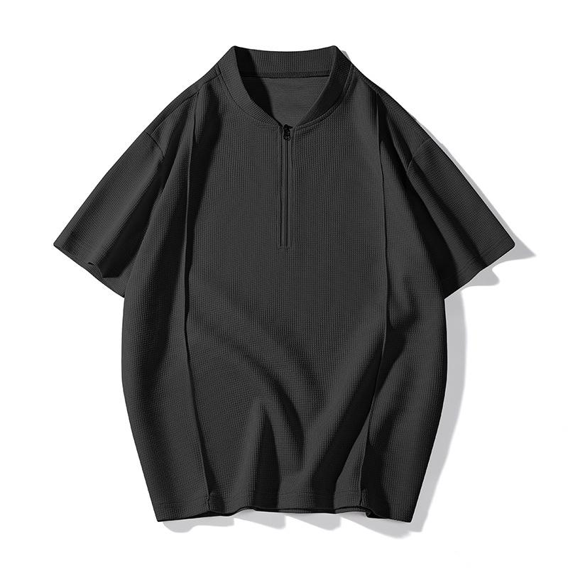 

Вафельная летняя повседневная футболка с коротким рукавом для мужчин, свободная спортивная футболка S чёрный