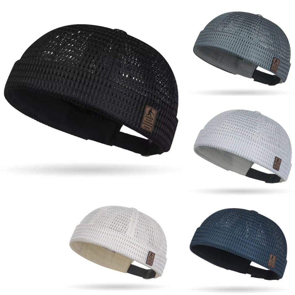 Estilo de Rua Chapéu de Malha de Grade Grande Vazado Costura de Carro Logo de Couro Chapéu de Proprietário Respirável Estilo Hip Hop Chapéu de Malha Verão