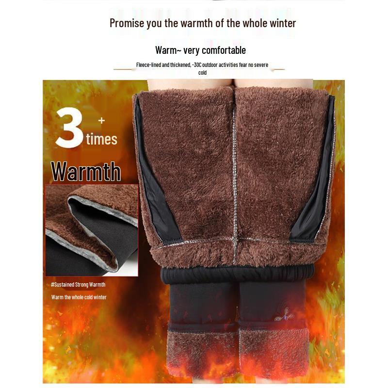 Women's High-Waist Fleece-Lined Lambswool Cotton Pants for Winter