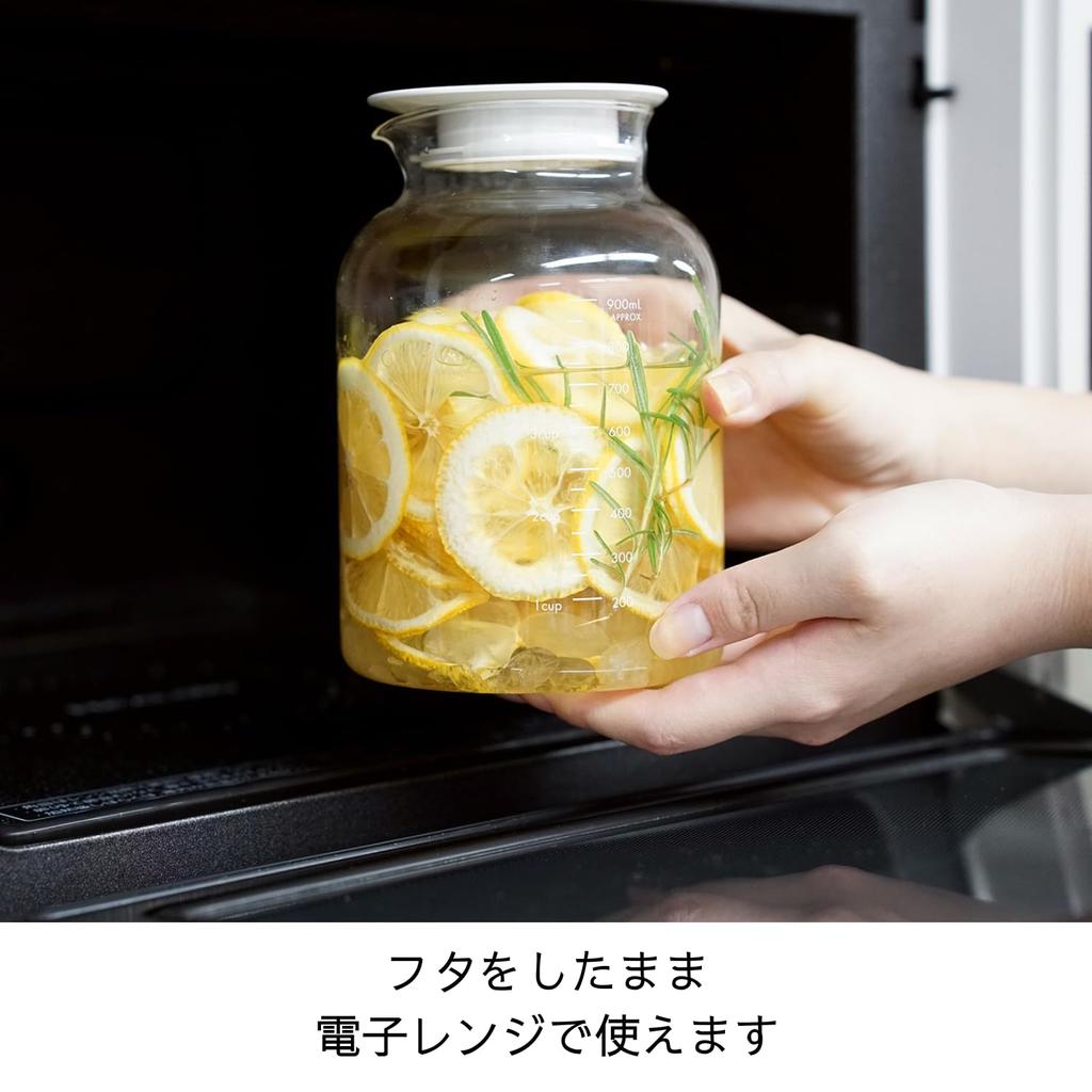 Hario SLOWRA 1000mL Glass Fruit Perfect for and Homemade Food Made In Japan Heat-Resistant Pot, Vinegar, Pickles, Storage, White, (SFP-1000-W)