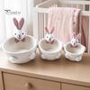 Gentle Color Storage Basket Desktop Basket, Cartoon Plush Bear And Rabbit Rope Decorative Plaid Bow Organizer Shape, Woven for Small Items Jewelry
